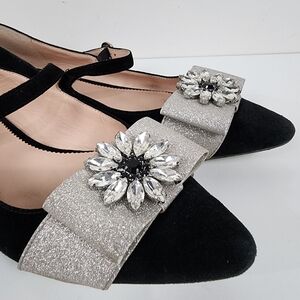 J. Crew  Marina Black velvet Flats with Silver Crystal Bow